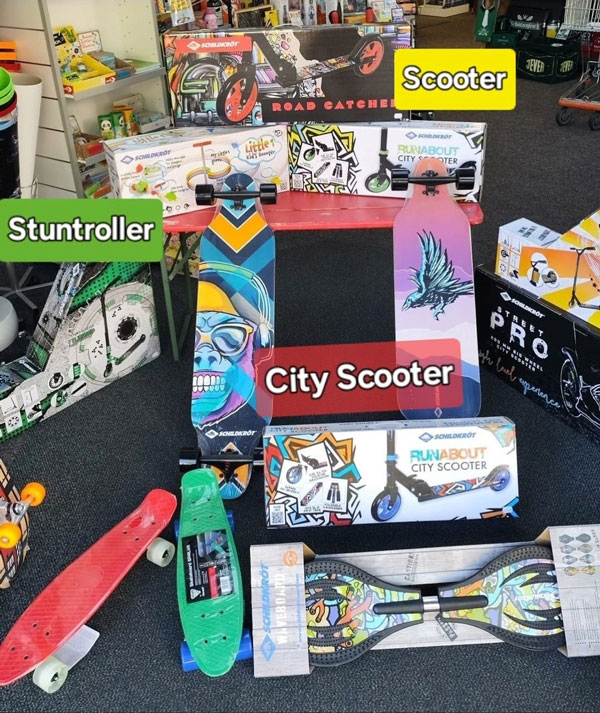 Auswahl an Scooter, Stuntroller und City Scooter von Twenhäfel Spielwaren